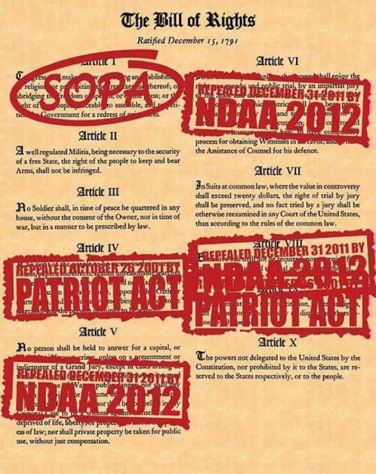The Bill of Rights Patriot Act NDAA SOPA